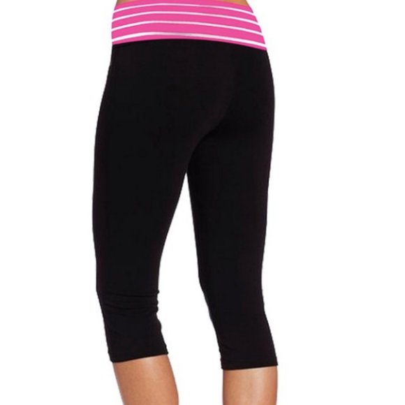 Black Capri Workout Leggings with pink waist - Picture 5 of 6
